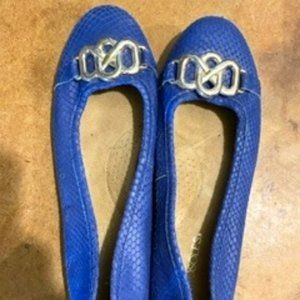 AEROSOLES Blue Leather Ballet Flats with Gold Buckle - size 10!